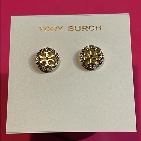 Tory burch crysyal logo stud earrings new - Picture 2 of 3